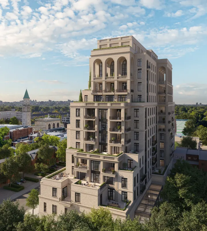 Aerial rendering of the stepped penthouse levels