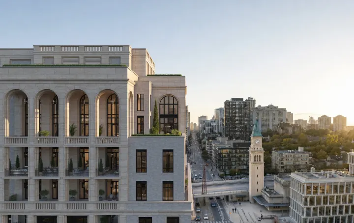Terraces on the east side of the penthouse levels
