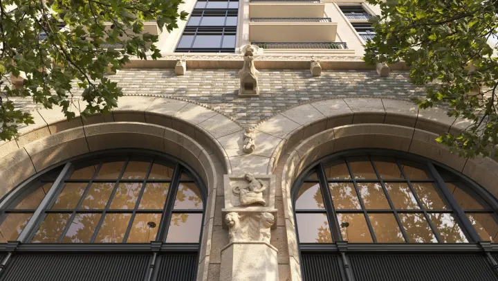 Rendering of the restored arched windows and carved stone ornament