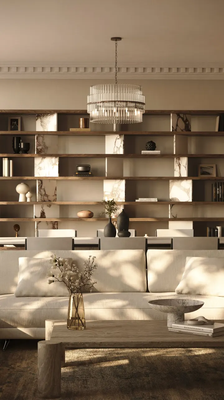 Built-in shelving in a residence library