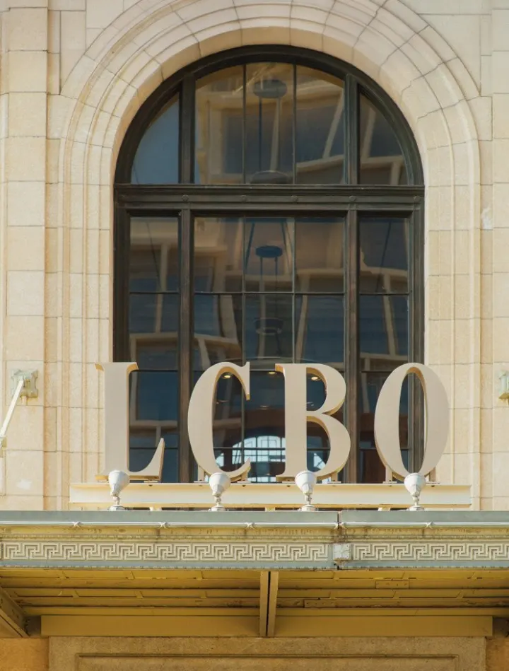 LCBO lettering on the arched Summerhill station building